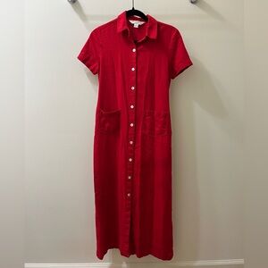 VTG 90s Red Linen Blend Shirt Dress
